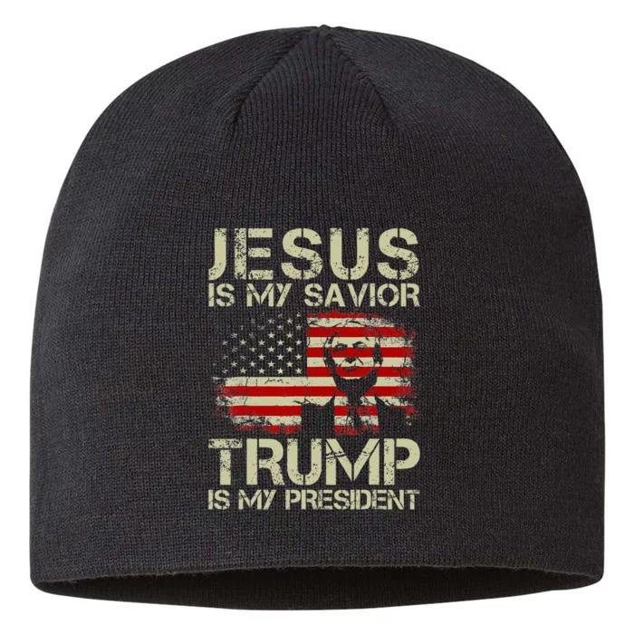 Jesus Is My Savior Trump Is My President Trump 2024 USA Flag 8 1/2in Sustainable Knit Beanie