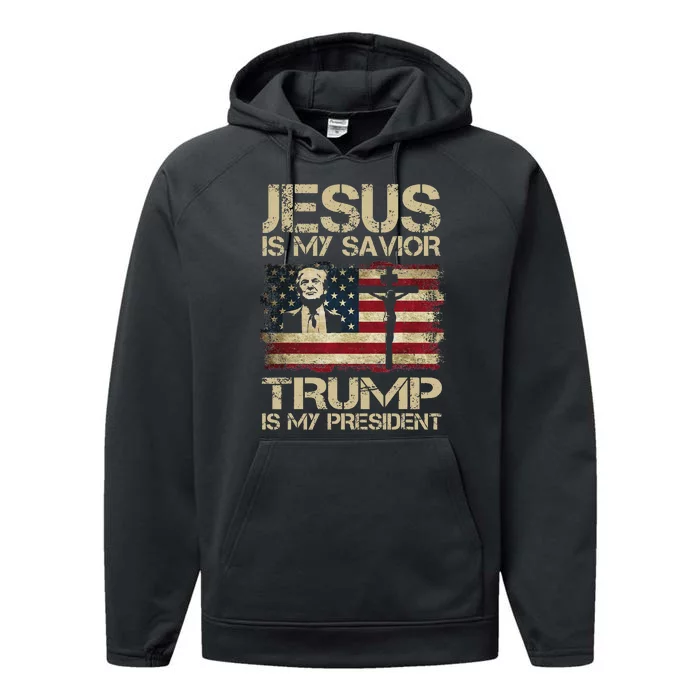 Jesus Is My Savior Trump Is My President Usa Flag Performance Fleece Hoodie