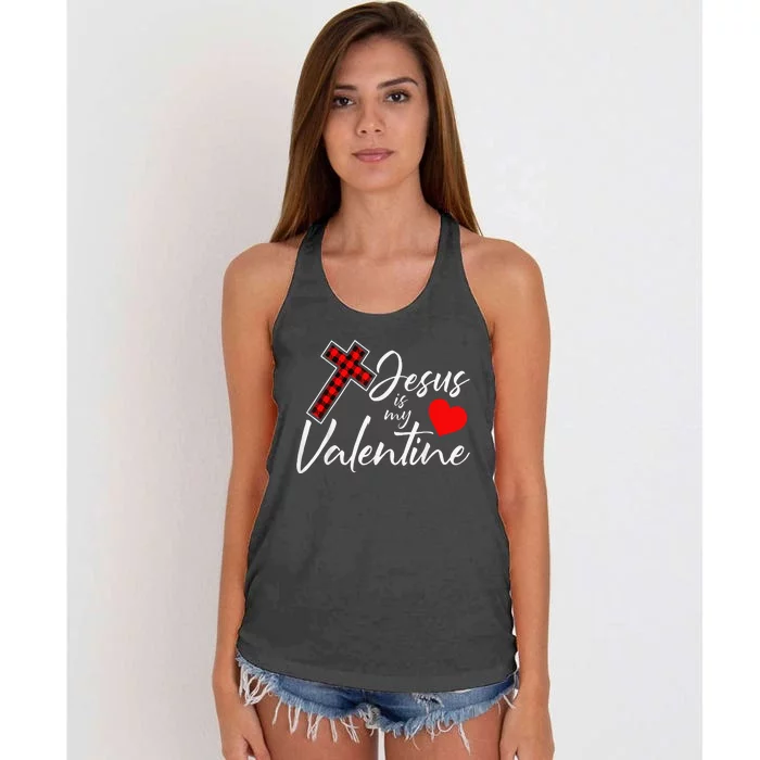 Jesus Is My Valentines Day Cool VDay Plaid Cross Christian Women's Knotted Racerback Tank