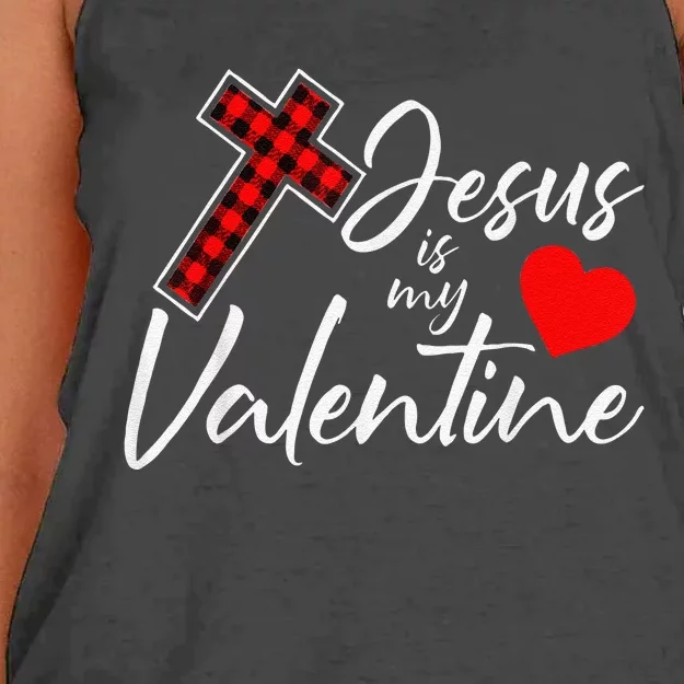 Jesus Is My Valentines Day Cool VDay Plaid Cross Christian Women's Knotted Racerback Tank