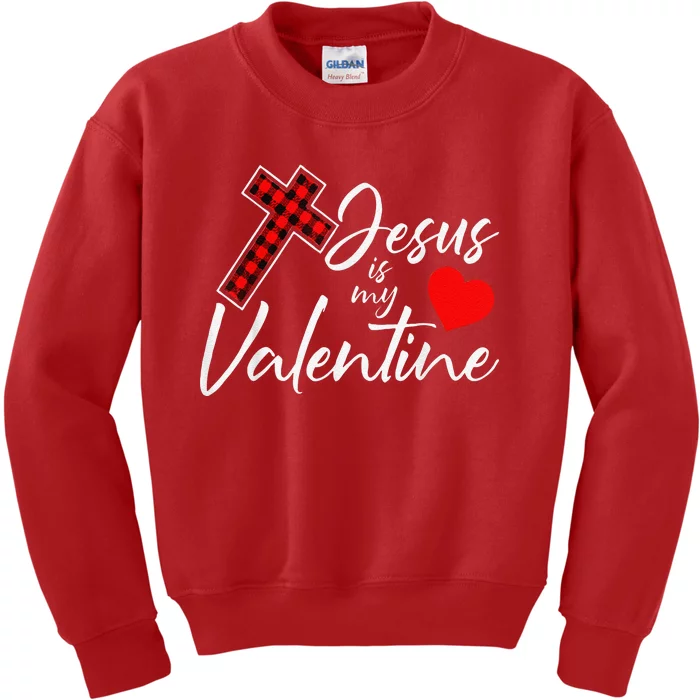 Jesus Is My Valentines Day Cool VDay Plaid Cross Christian Kids Sweatshirt