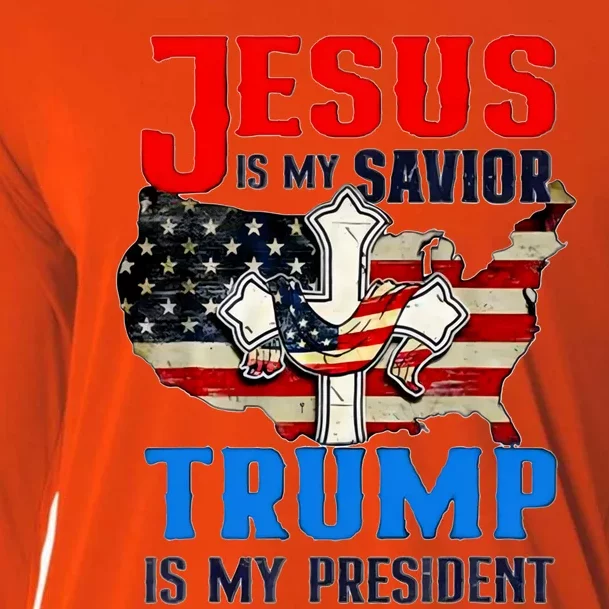 Jesus Is My Savior Trump Is My President Us Flag Funny Gift Cooling Performance Long Sleeve Crew