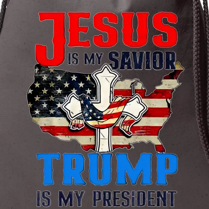 Jesus Is My Savior Trump Is My President Us Flag Funny Gift Drawstring Bag