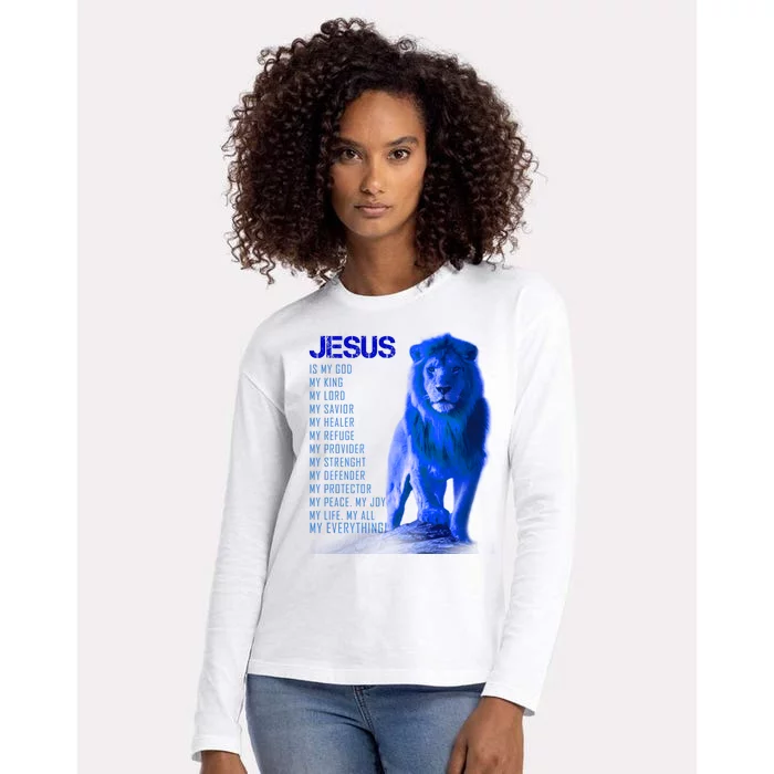 Jesus Is My Everything Quote Lion Christianity Womens Cotton Relaxed Long Sleeve T-Shirt