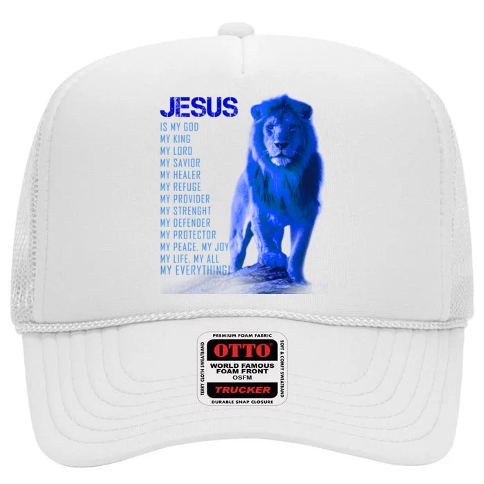 Jesus Is My Everything Quote Lion Christianity High Crown Mesh Trucker Hat