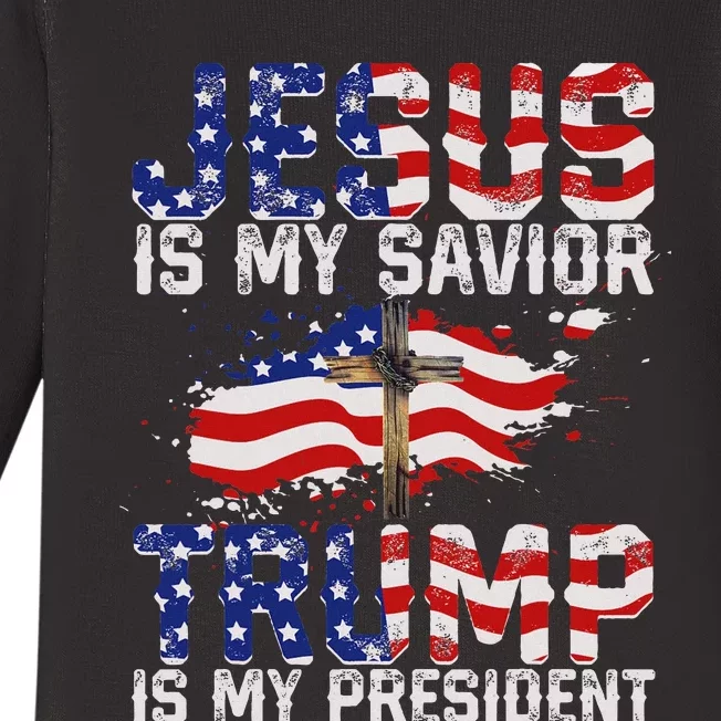 Jesus Is My Savior Trump Is My President American Flag Baby Long Sleeve Bodysuit