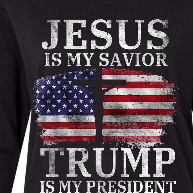 Jesus Is My Savior Trump Is My President Usa Flag Womens Cotton Relaxed Long Sleeve T-Shirt