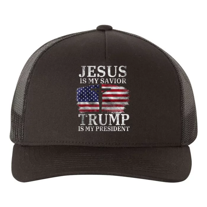 Jesus Is My Savior Trump Is My President Usa Flag Yupoong Adult 5-Panel Trucker Hat