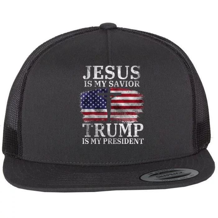 Jesus Is My Savior Trump Is My President Usa Flag Flat Bill Trucker Hat