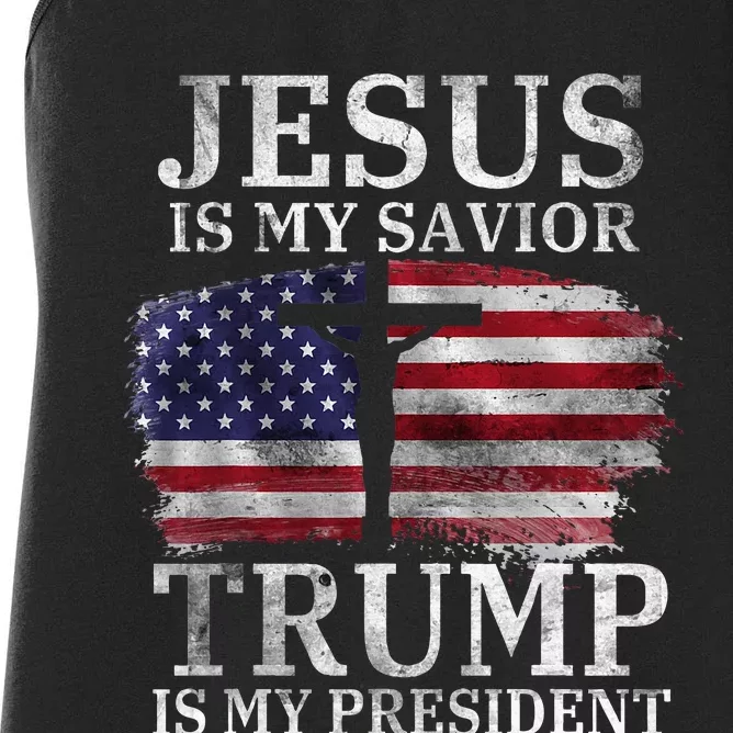 Jesus Is My Savior Trump Is My President Usa Flag Women's Racerback Tank