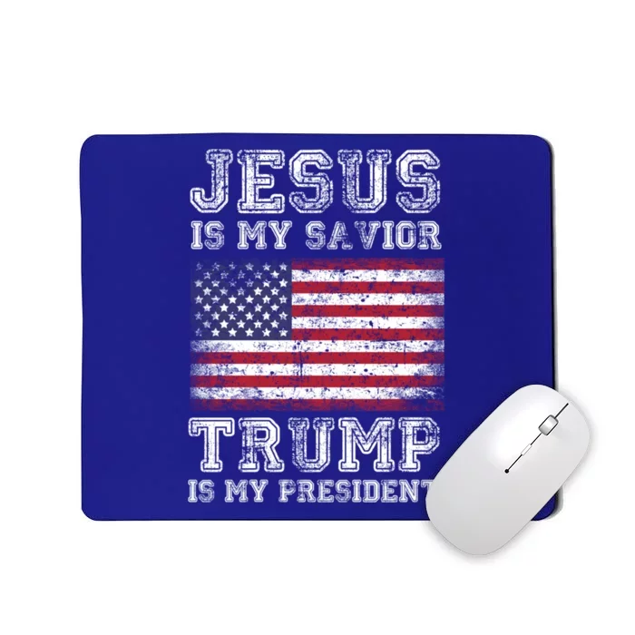 Jesus Is My Savior Trump Is My President American Flag Funny Gift Mousepad