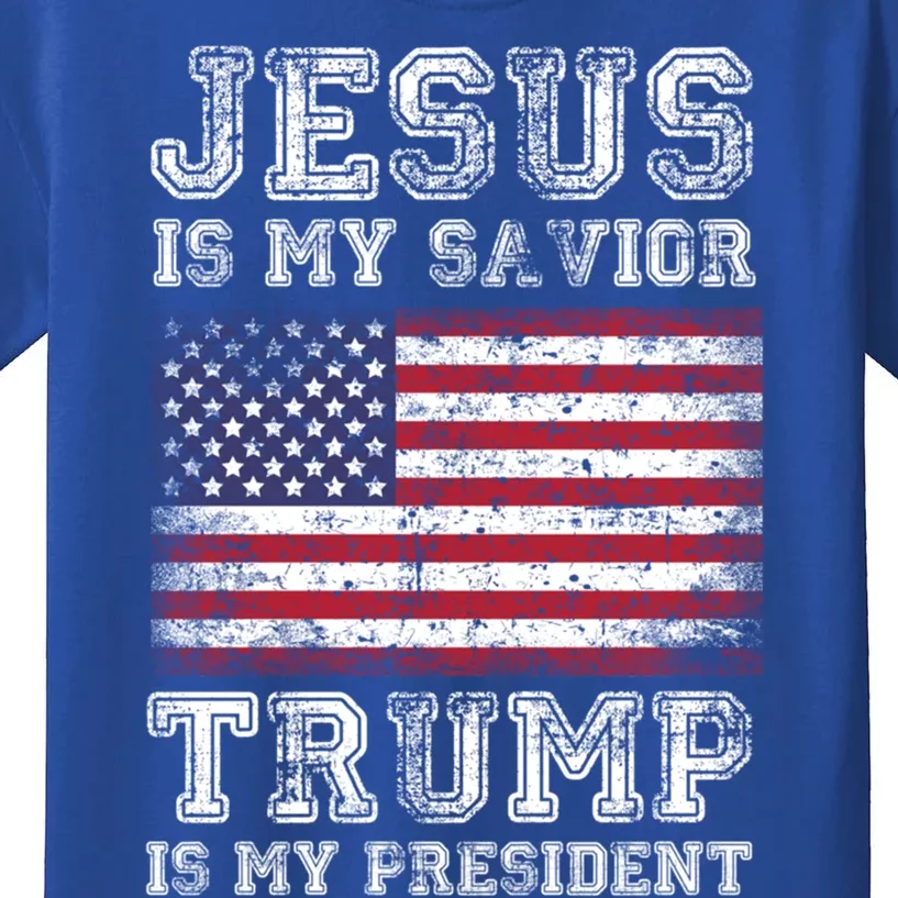 Jesus Is My Savior Trump Is My President American Flag Funny Gift Kids T-Shirt