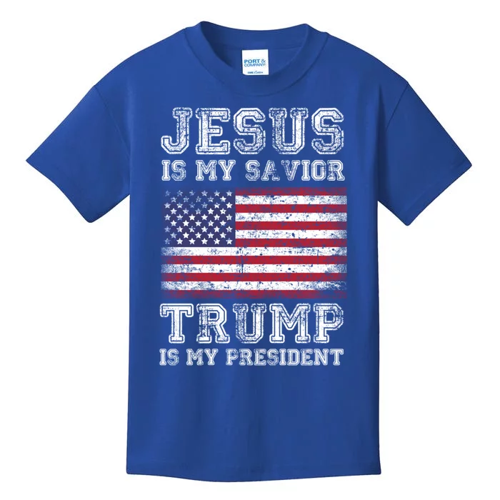 Jesus Is My Savior Trump Is My President American Flag Funny Gift Kids T-Shirt