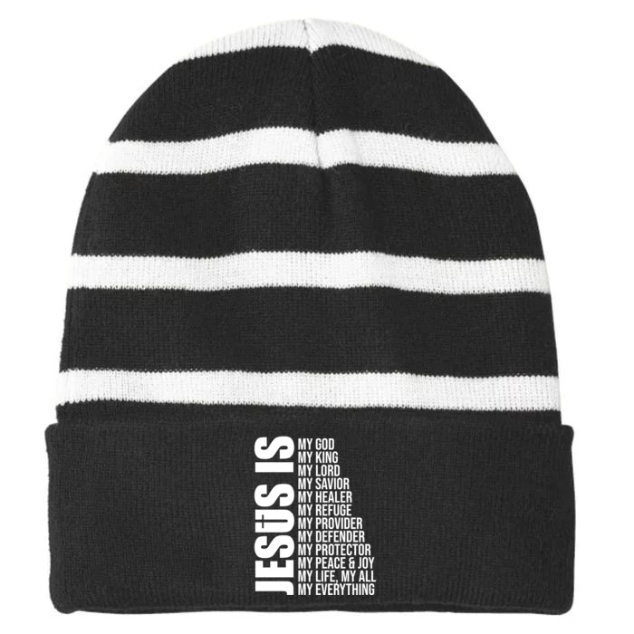 Jesus Is My Everything Striped Beanie with Solid Band