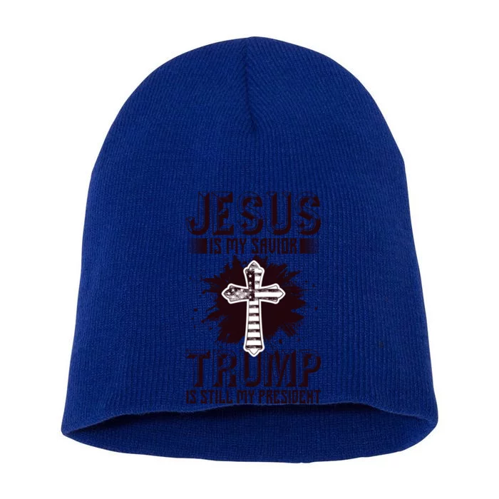 Jesus Is My Savior Trump Is Still My President American Flag Gift Short Acrylic Beanie