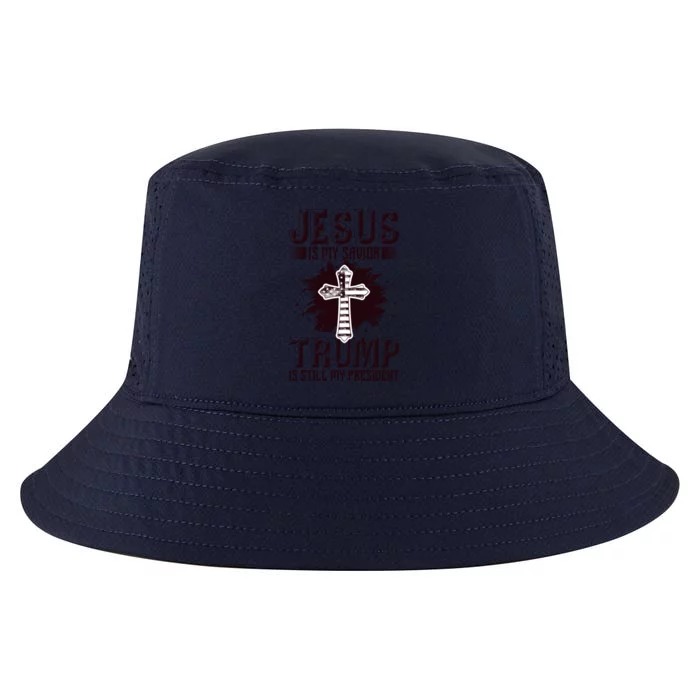 Jesus Is My Savior Trump Is Still My President American Flag Gift Cool Comfort Performance Bucket Hat