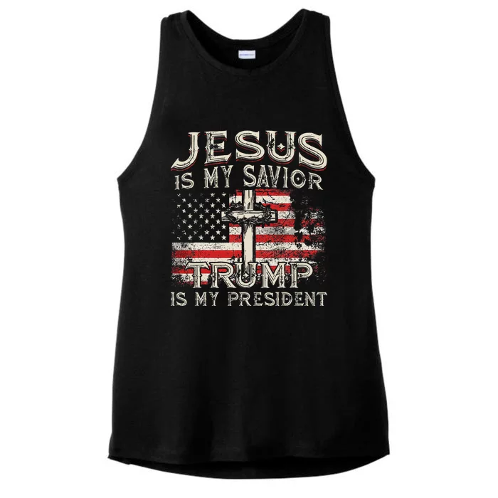 Jesus Is My Savior Trump Is My President American Flag Ladies Tri-Blend Wicking Tank