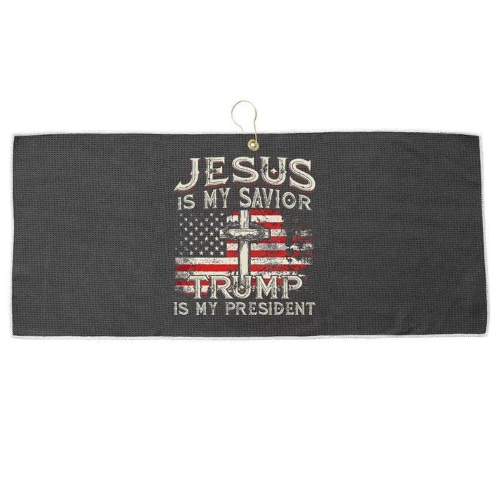 Jesus Is My Savior Trump Is My President American Flag Large Microfiber Waffle Golf Towel