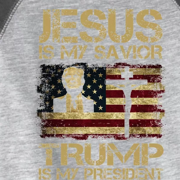 Jesus Is My Savio Rtrump Is My President Trump2024 Toddler Fine Jersey T-Shirt