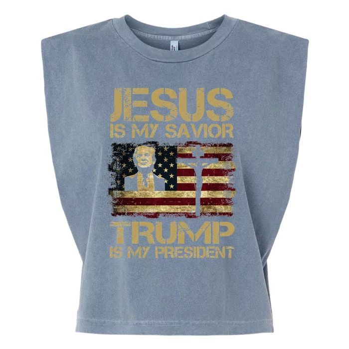 Jesus Is My Savio Rtrump Is My President Trump2024 Garment-Dyed Women's Muscle Tee