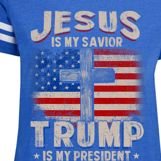 Jesus Is My Savior Trump Is My President Enza Ladies Jersey Football T-Shirt