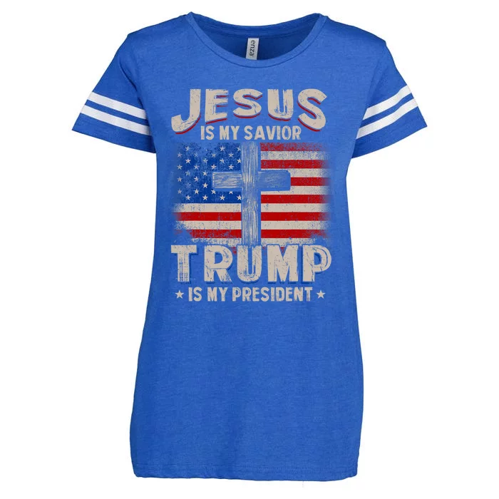 Jesus Is My Savior Trump Is My President Enza Ladies Jersey Football T-Shirt