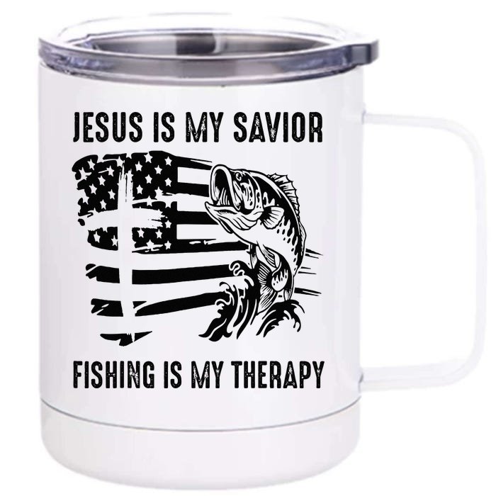 Jesus Is My Savior Fishing Is My Therapy American Flag Front & Back 12oz Stainless Steel Tumbler Cup