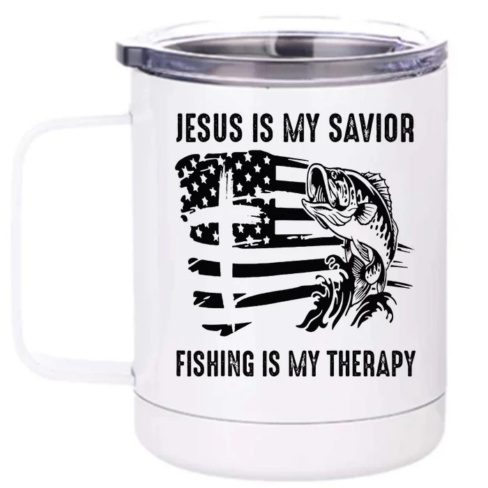 Jesus Is My Savior Fishing Is My Therapy American Flag Front & Back 12oz Stainless Steel Tumbler Cup