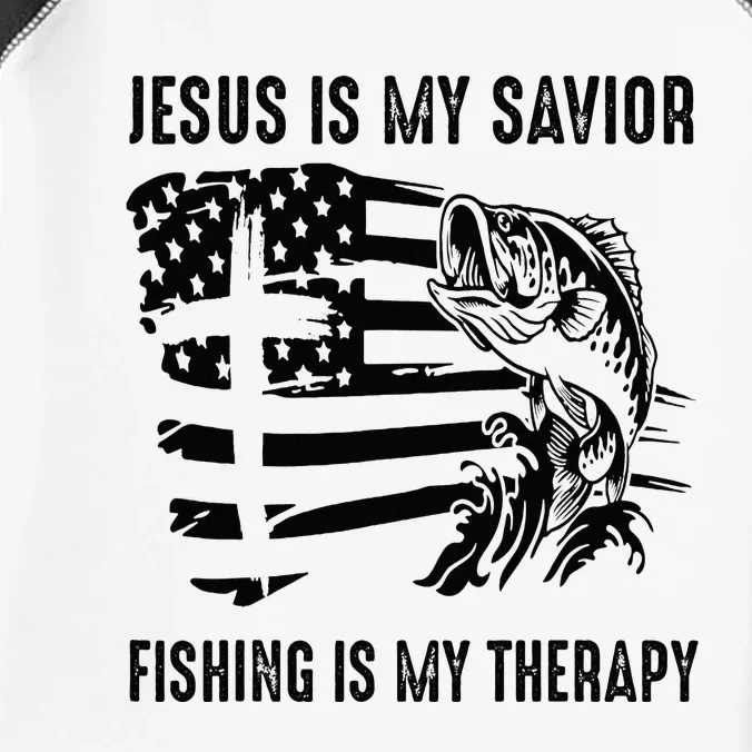 Jesus Is My Savior Fishing Is My Therapy American Flag Infant Baby Jersey Bodysuit