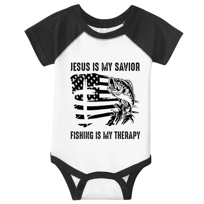 Jesus Is My Savior Fishing Is My Therapy American Flag Infant Baby Jersey Bodysuit