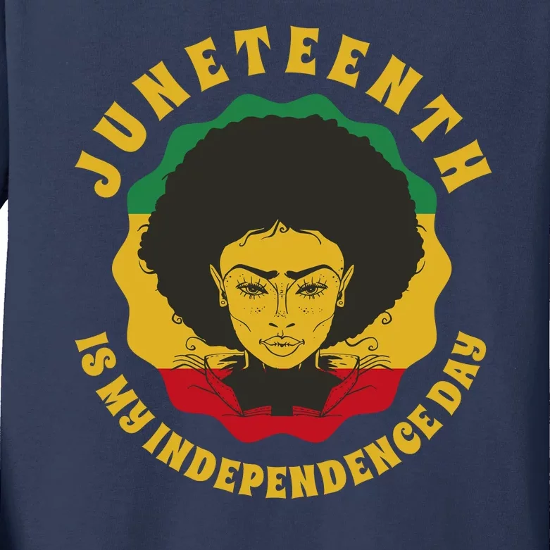 Juneteenth Is My Independence Day Black Female Pride Kids Long Sleeve Shirt