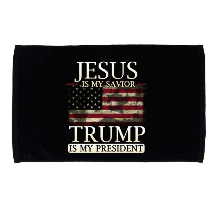 Jesus Is My Savior Trump Is My President Christian USA Flag Gift Microfiber Hand Towel