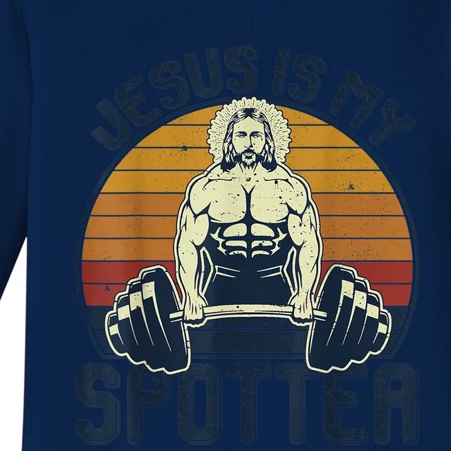 Jesus Is My Spotter Funny Christian Great Gift Weightlifting Gym Gymmer Gift Baby Long Sleeve Bodysuit