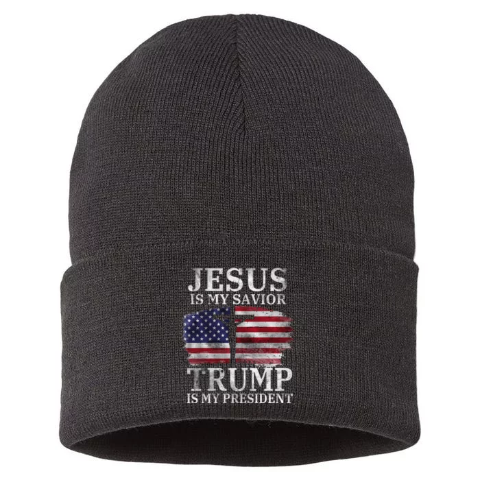 Jesus Is My Savior Trump Is My President Usa Flag Sustainable Knit Beanie