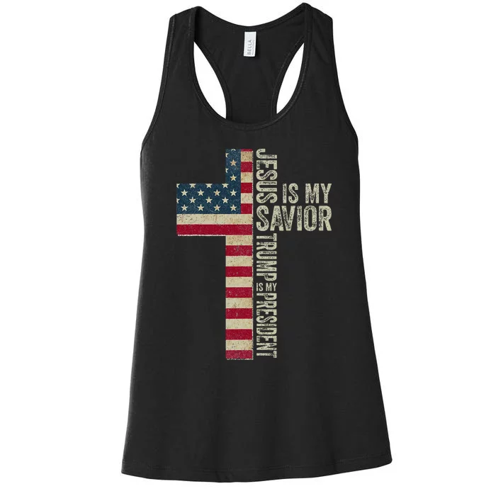 Jesus Is My Savior Trump Is My President Trump 2024 Maga Women's Racerback Tank