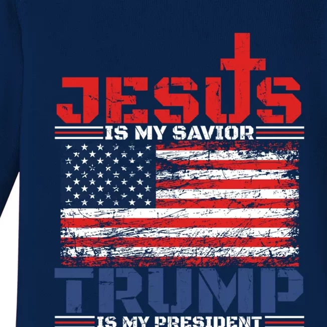 Jesus Is My Savior Trump Is My President Republican Gift Baby Long Sleeve Bodysuit