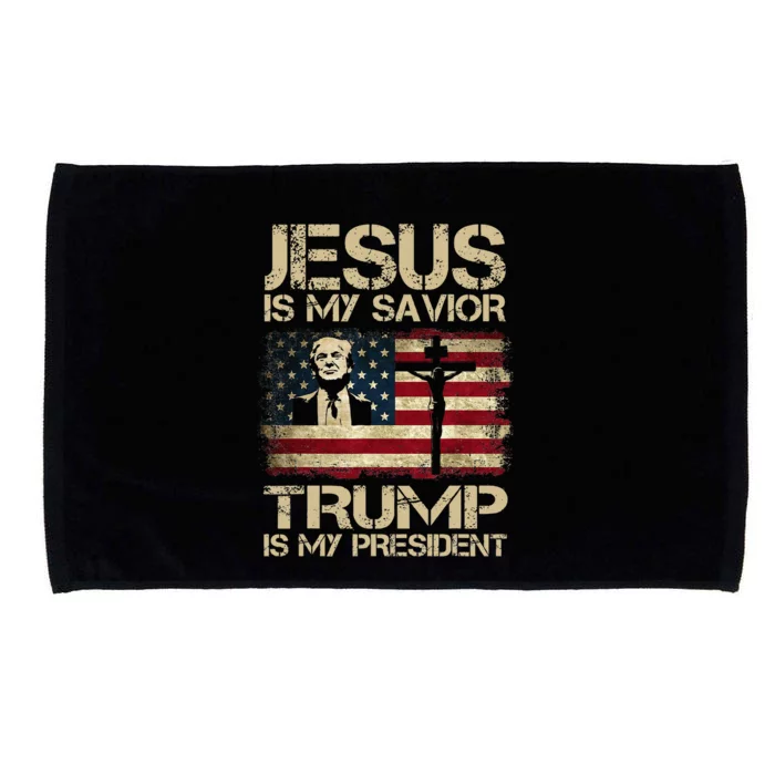 Jesus Is My Savior Trump Is My President Trump 2024 Usa Flag Microfiber Hand Towel