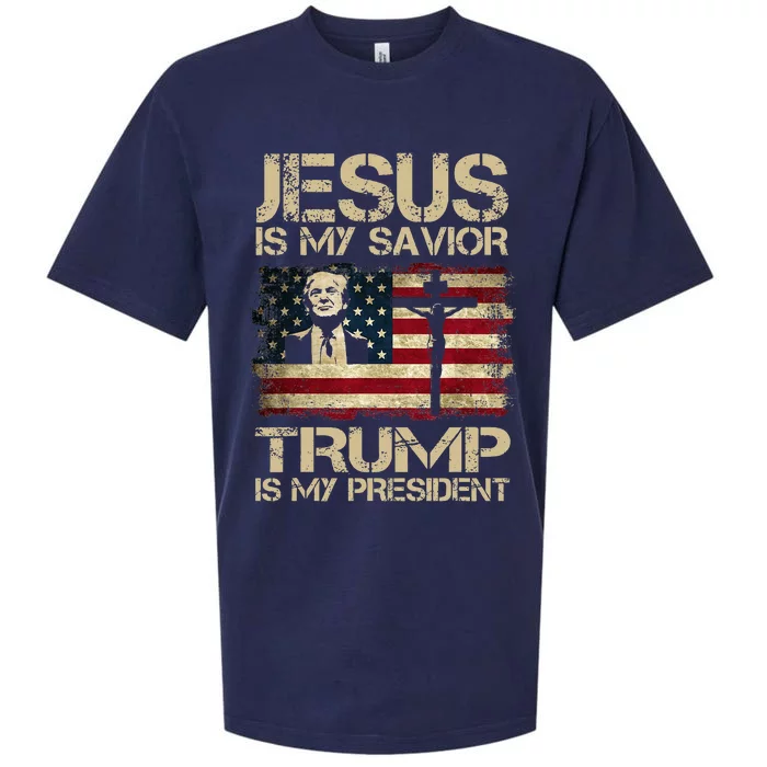 Jesus Is My Savior Trump Is My President Trump 2024 Usa Flag Sueded Cloud Jersey T-Shirt