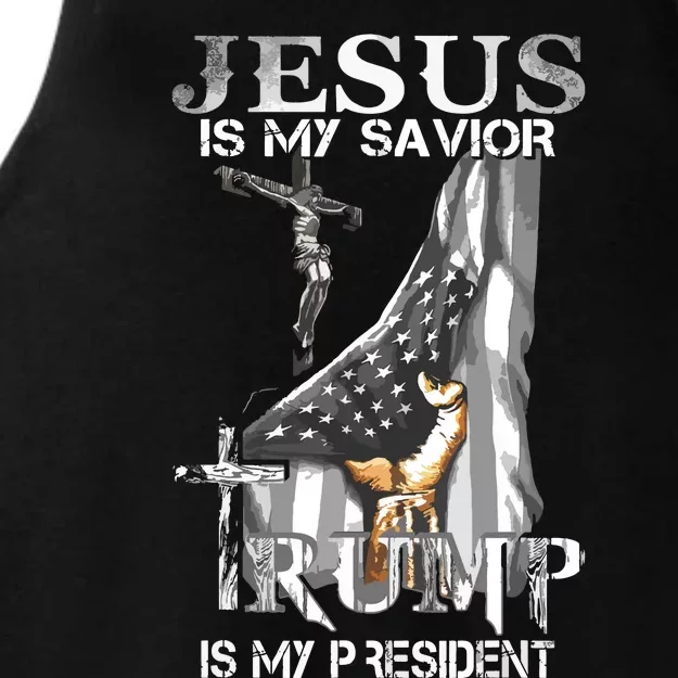 Jesus Is My Savior Trump Is My President Ladies Tri-Blend Wicking Tank