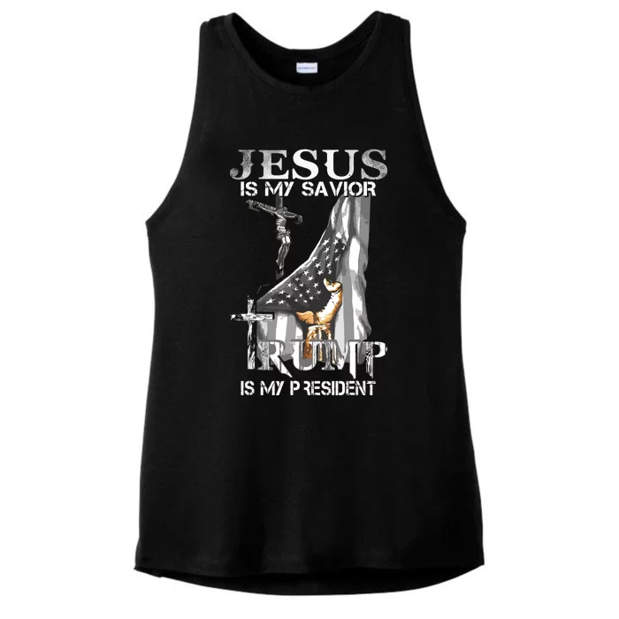 Jesus Is My Savior Trump Is My President Ladies Tri-Blend Wicking Tank