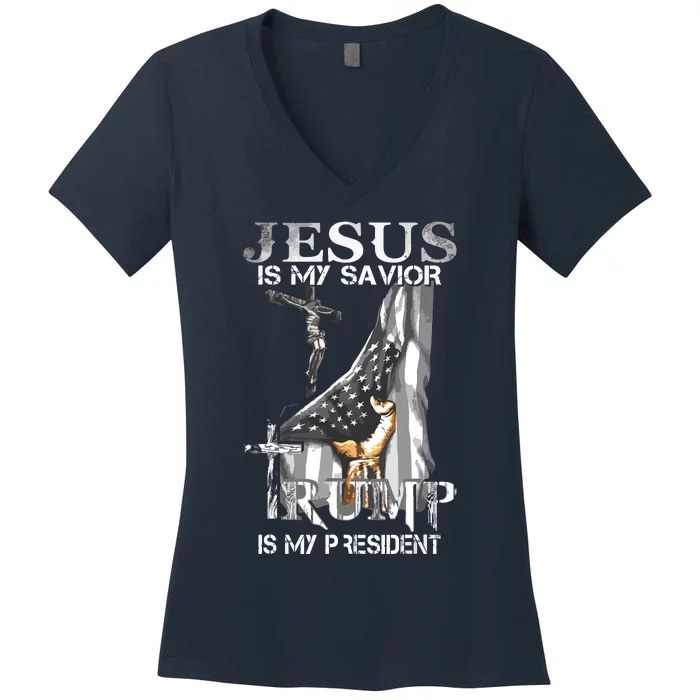 Jesus Is My Savior Trump Is My President Women's V-Neck T-Shirt