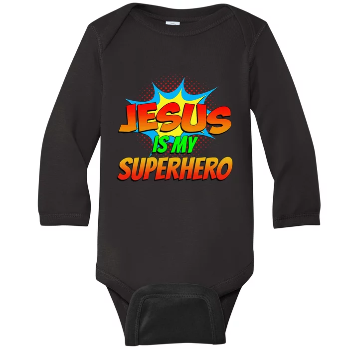 Jesus Is My Superhero Comic Book Christian Religious Easter Baby Long Sleeve Bodysuit