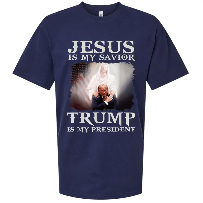 Jesus Is My Savior Trump Is My President Sueded Cloud Jersey T-Shirt