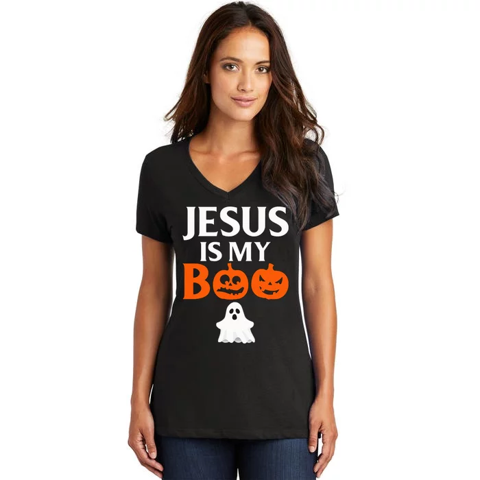 Jesus Is My Boo Cute Halloween Design For Christians Women's V-Neck T-Shirt