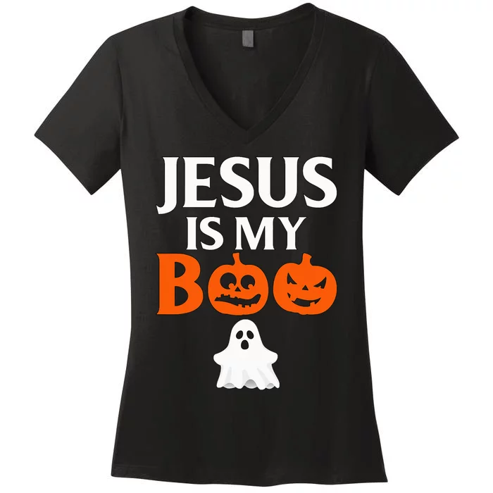 Jesus Is My Boo Cute Halloween Design For Christians Women's V-Neck T-Shirt