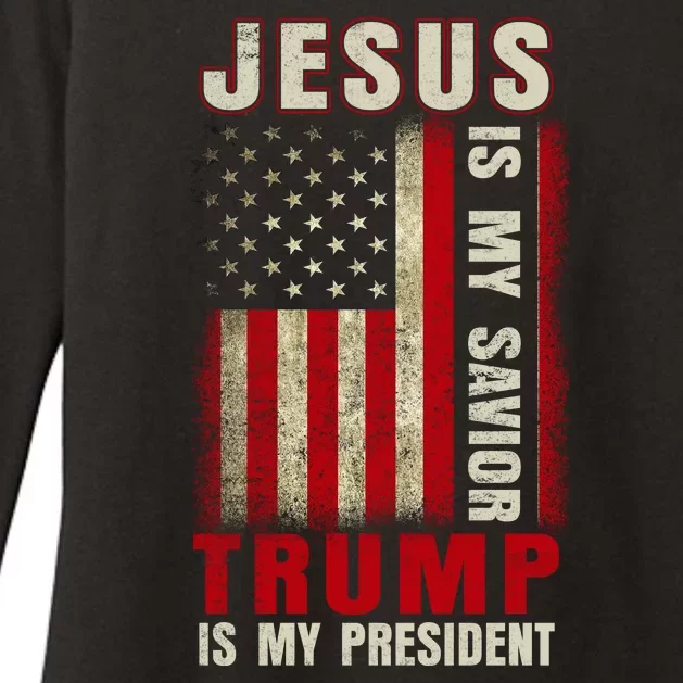 Jesus Is My Savior Trump Is My President USA Flag Womens CVC Long Sleeve Shirt