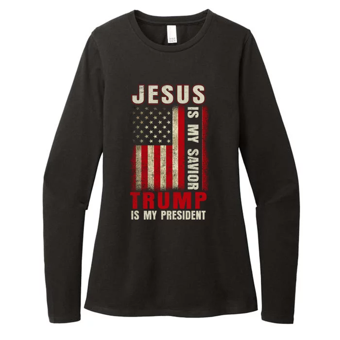 Jesus Is My Savior Trump Is My President USA Flag Womens CVC Long Sleeve Shirt