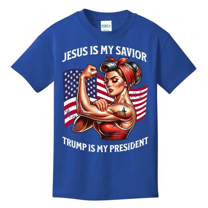 Jesus Is My Savior Trump Is My President Usa Patriots Gift Kids T-Shirt