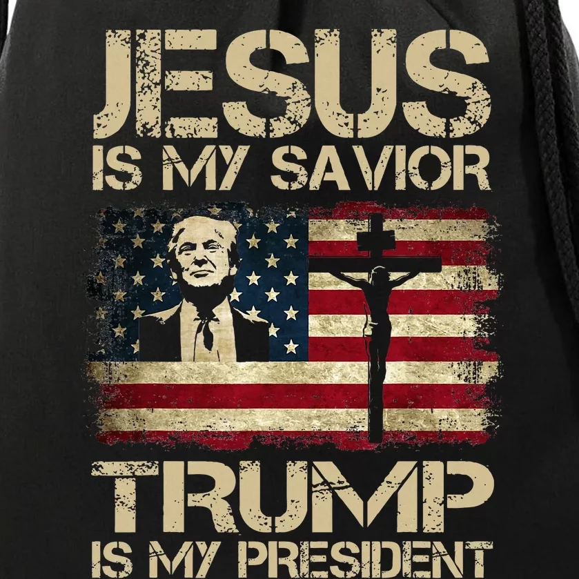 Jesus Is My Savior Trump Is My President Trump 2024 Usa Flag Drawstring Bag