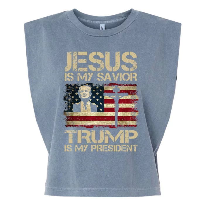 Jesus Is My Savior Trump Is My President Trump 2024 Usa Flag Garment-Dyed Women's Muscle Tee